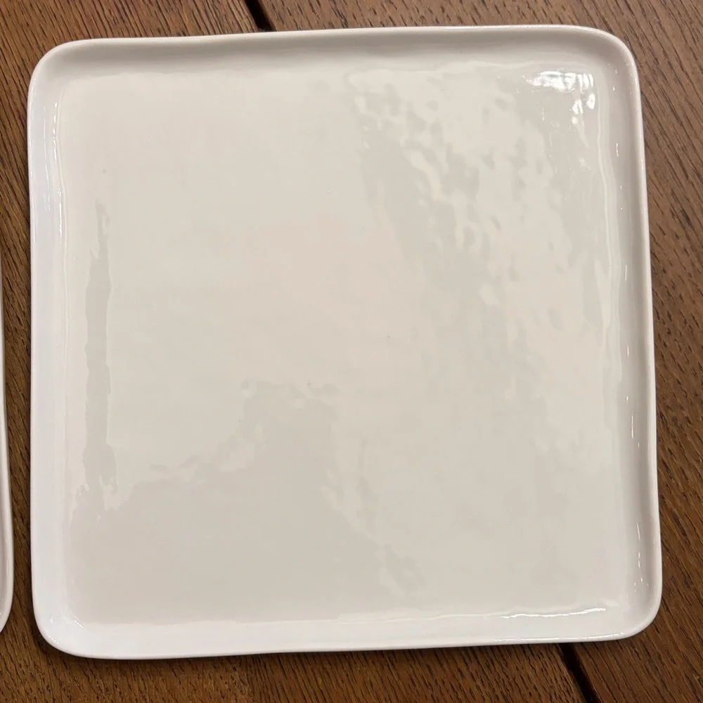 2 Dinner Plates Crate & Barrel Mercer White Square Porcelain Dinner Plates